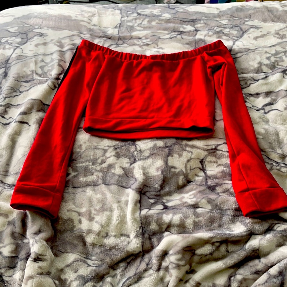 Red with black strips croptop and joggers set